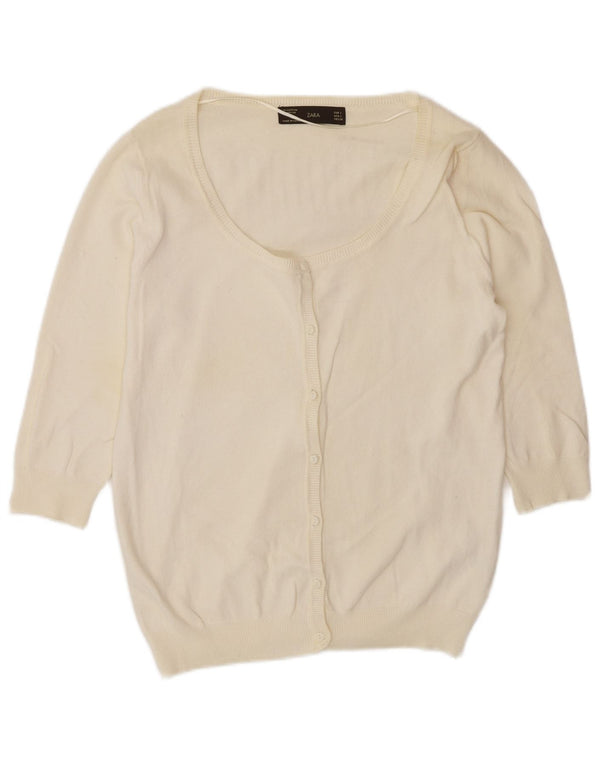 Maglione cardigan con maniche a 3/4 da donna Zara UK 14 grande cotone bianco sporco