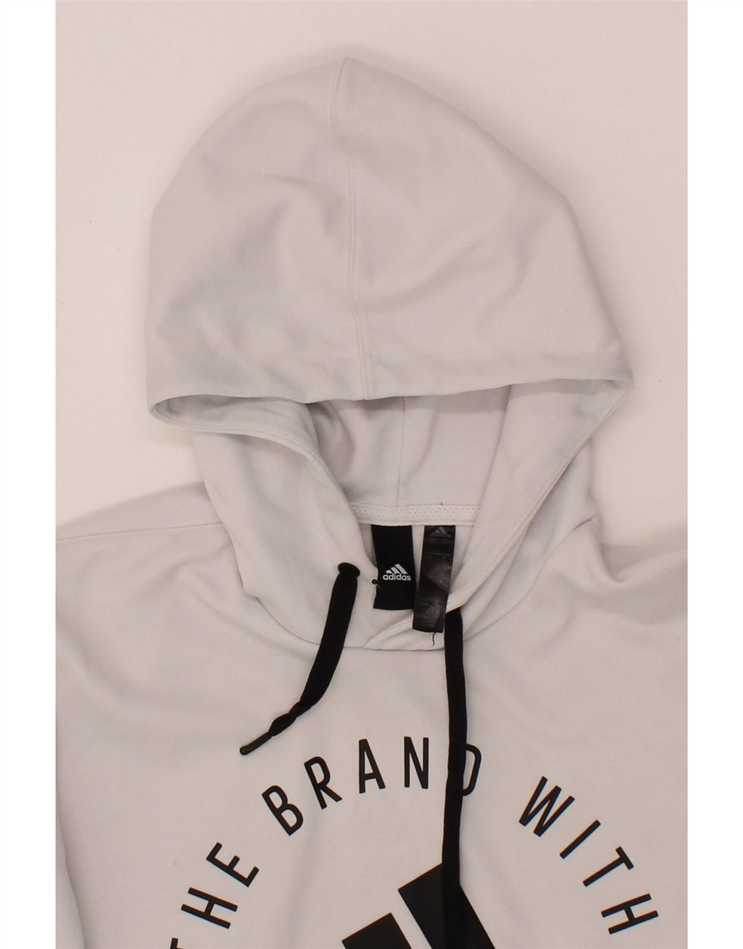 ADIDAS Mens Graphic Hoodie Jumper Small White Polyester Vintage Adidas and Second-Hand Adidas from Messina Hembry 