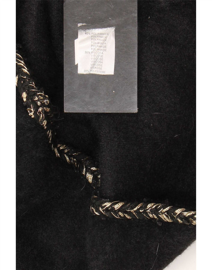 Maglione cardigan da donna vintage UK 12 medio nero in poliammide