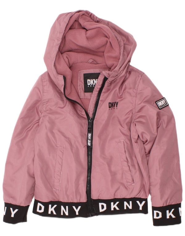 Bomber con cappuccio grafico per ragazze Dkny 6-7 anni color block rosa