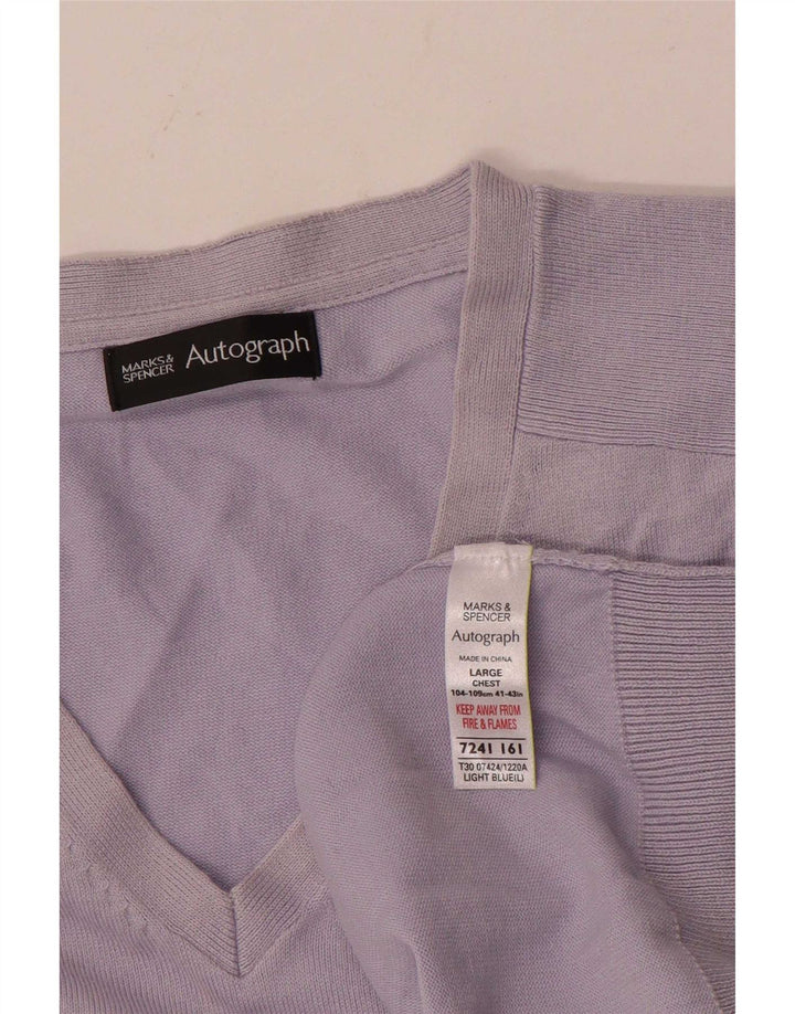 Marks & Spencer Maglione da uomo con scollo a V autografo grande in cotone blu