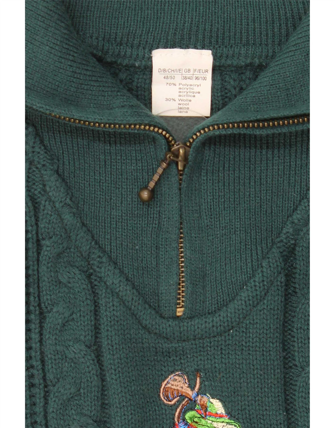 Maglione vintage da uomo con collo con zip UK 38/40 Poliacrilico verde medio