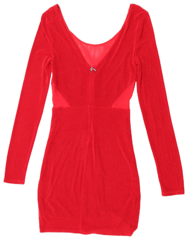 Abito aderente a maniche lunghe da donna Guess UK 8 piccolo rosso acetato