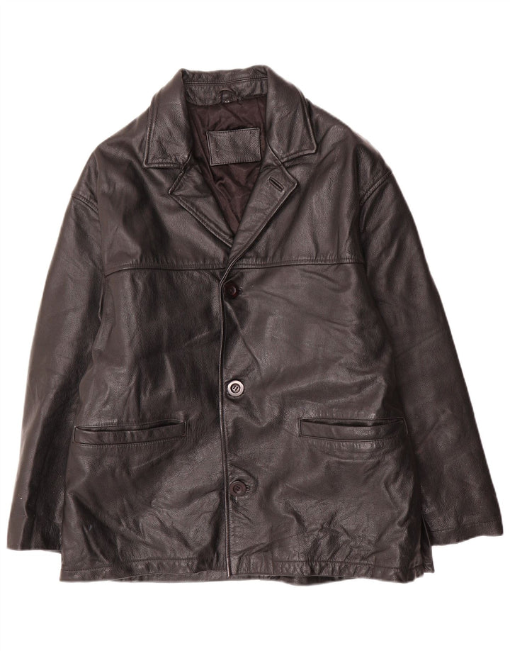 Giacca blazer in pelle vintage da uomo a 3 bottoni IT 48 in pelle nera media
