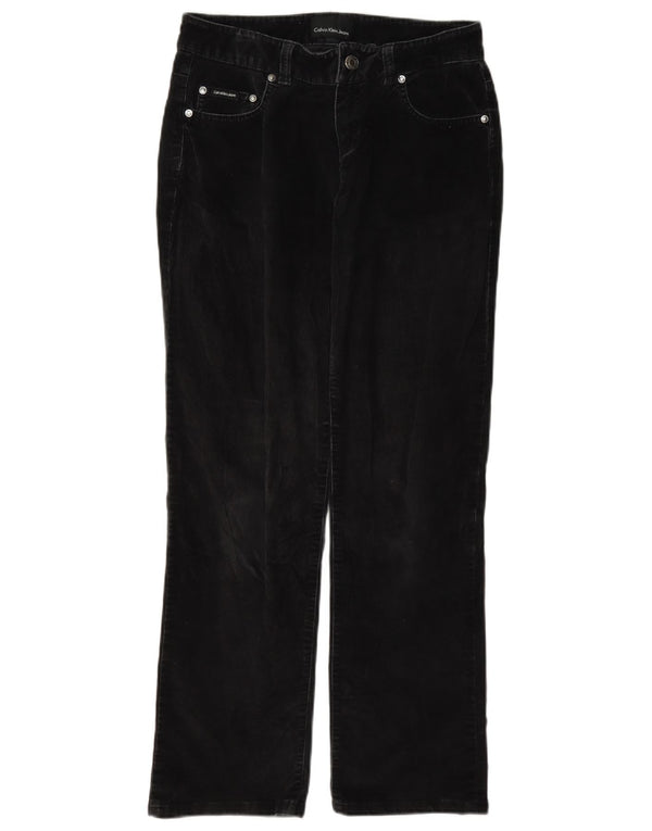 Pantaloni dritti in velluto a coste da donna Calvin Klein W27 L28 cotone nero