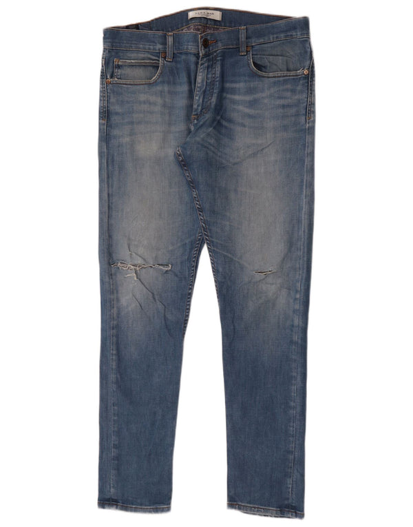 Jeans slim invecchiati da uomo Zara EU 46 XL W36 L32 cotone blu