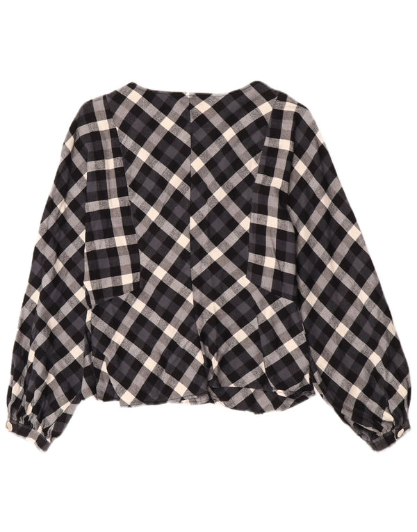 Camicetta corta da donna Zara UK 14 grande cotone a quadri blu navy