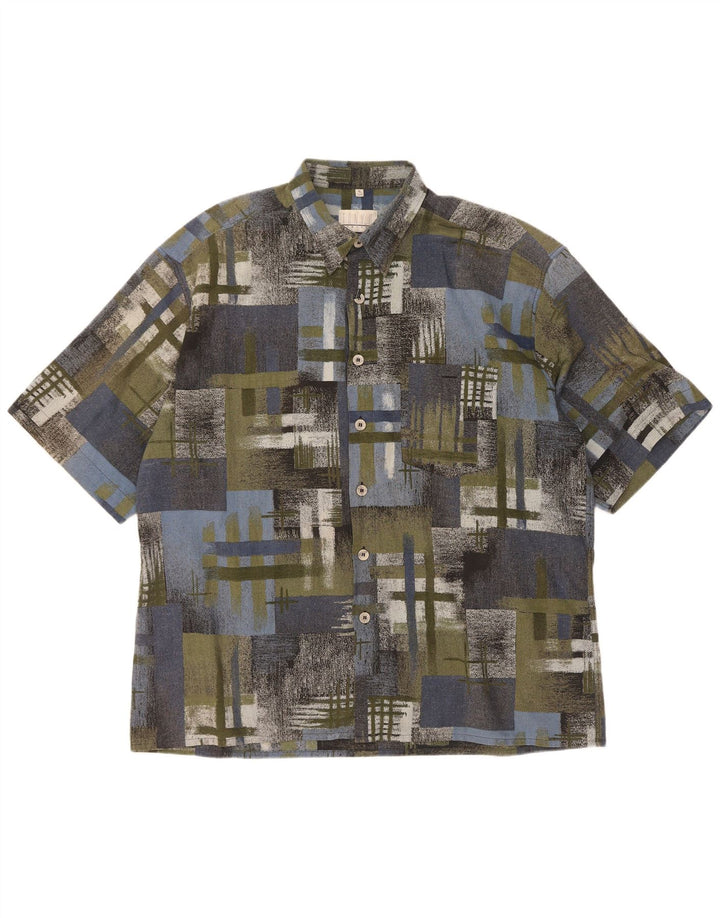 Camicia vintage da uomo a maniche corte XL verde patchwork