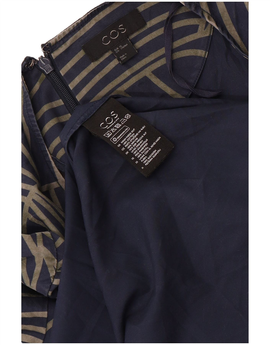 Abito asimmetrico da donna COS EU 42 Large in cotone geometrico blu navy