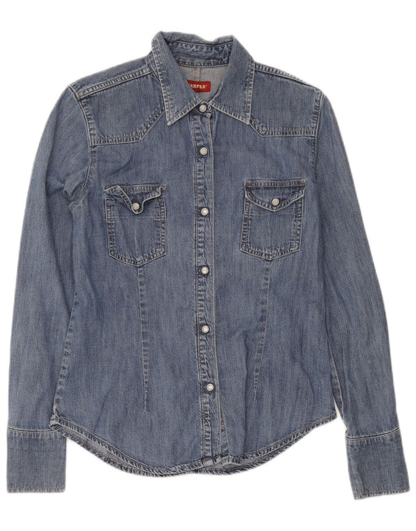 Carrera Womens Denim Shirt UK 12 Medium Blue Cotton