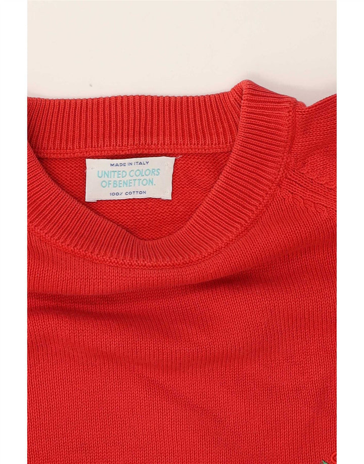 Maglione da uomo girocollo Benetton in cotone rosso medio