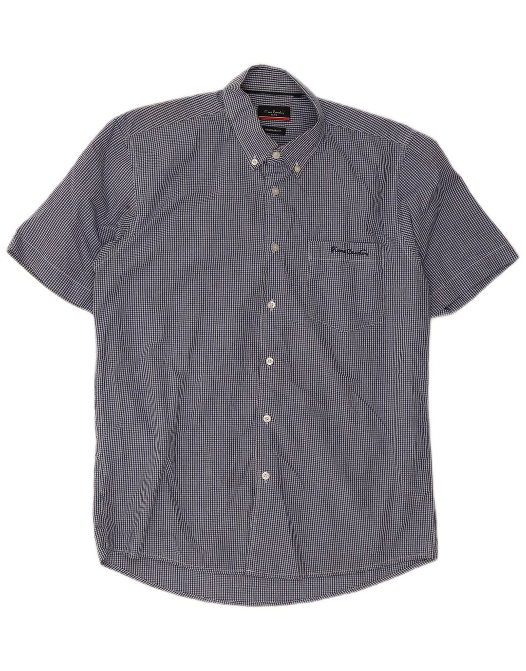 Camicia a maniche corte da uomo Pierre Cardin grande poliestere a quadretti blu