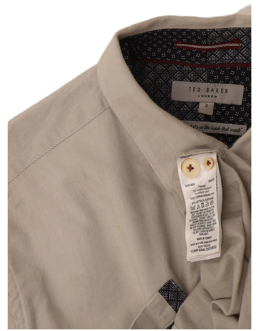 Camicia da uomo Ted Baker taglia 3 piccola in cotone bianco sporco