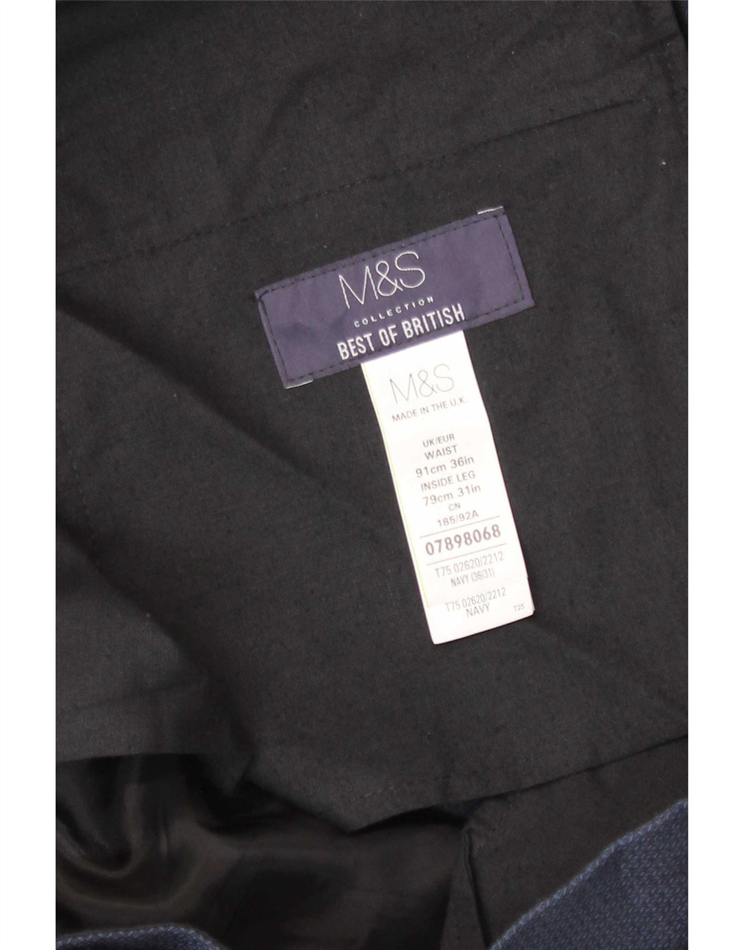 Pantaloni da abito slim da uomo Marks & Spencer W36 L31 cotone blu navy