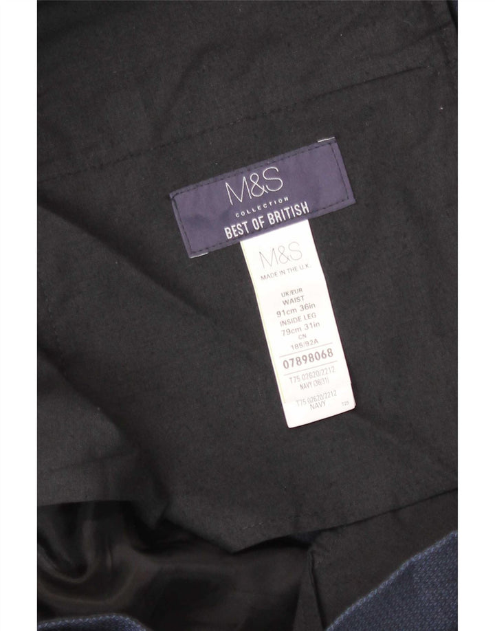 Pantaloni da abito slim da uomo Marks & Spencer W36 L31 cotone blu navy