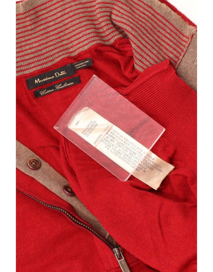 Massimo Dutti Maglione da uomo con zip e collo grande in cotone rosso