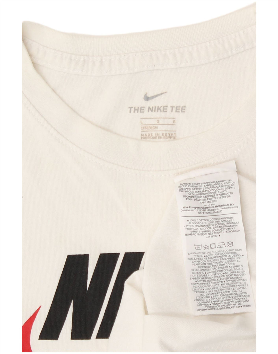 T-shirt grafica da ragazzo Nike Top 12-13 anni Large in cotone bianco sporco