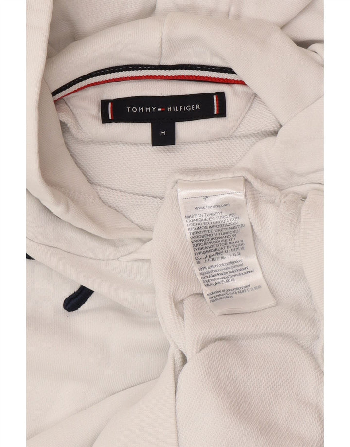 TOMMY HILFIGER Mens Graphic Hoodie Jumper Medium White Cotton