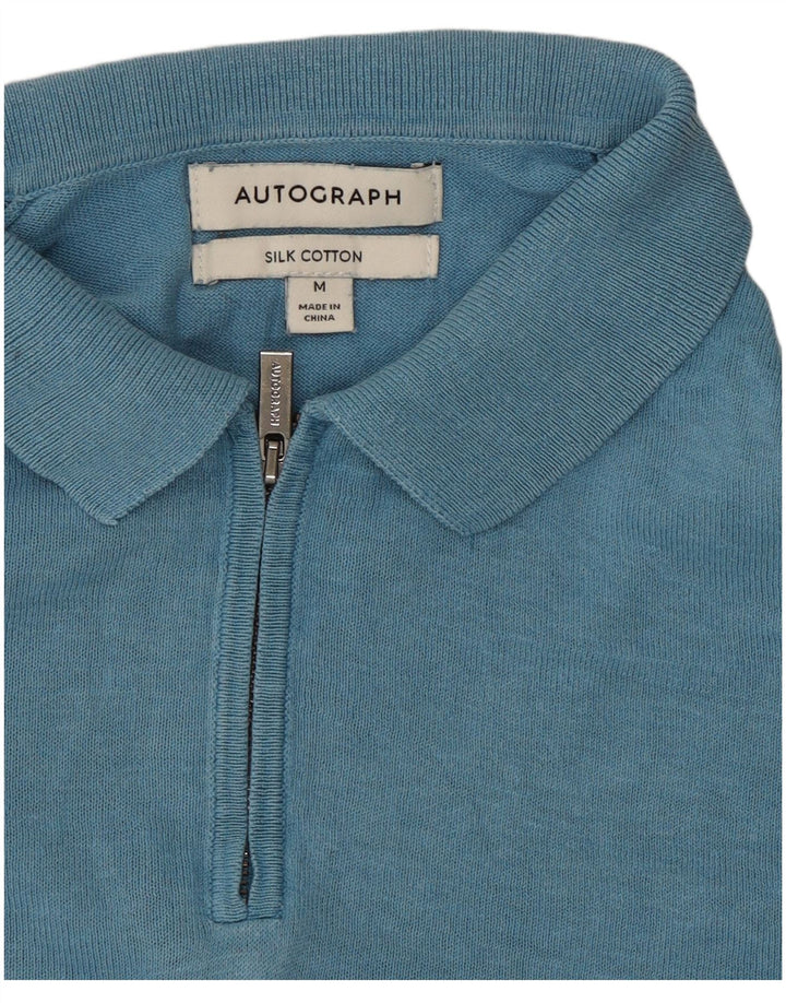 Polo autografata da uomo Marks & Spencer in seta blu medio