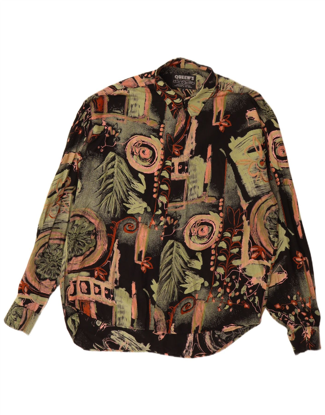 Camicia vintage da uomo con motivo astratto, grande viscosa floreale multicolore