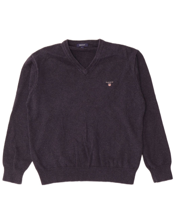 Gant Mens V-Neck Jumper Sweater Large Navy Blue Cotton