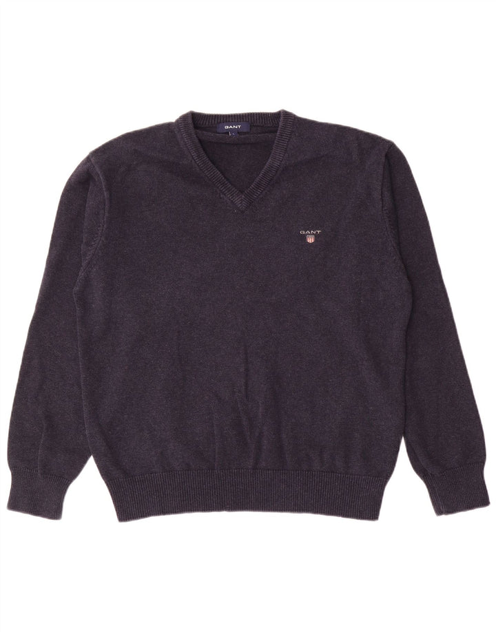 Gant Maglione da uomo con scollo a V grande in cotone blu navy