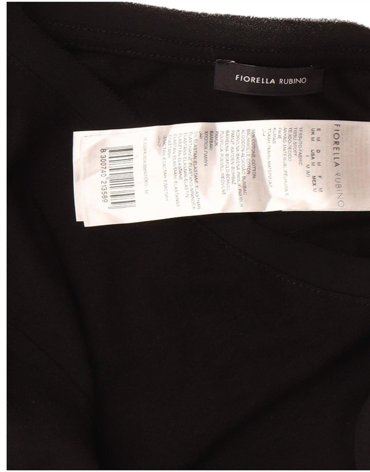 Fiorella Rubino Top grafico da donna manica lunga UK 14 cotone nero medio