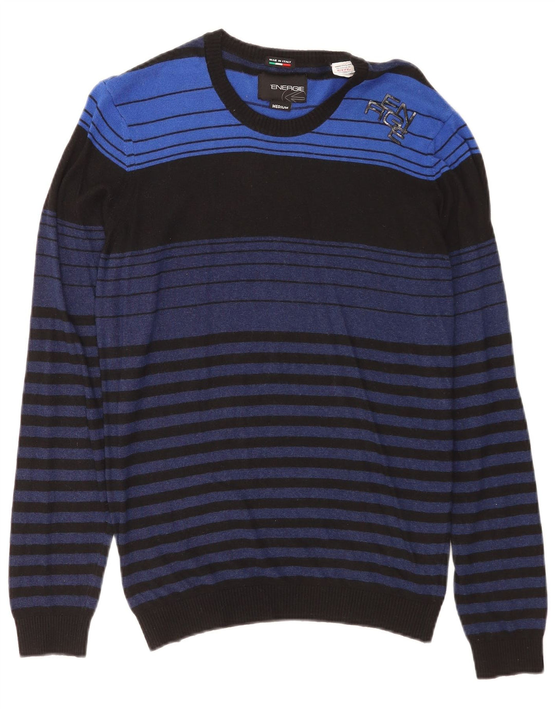 Maglione da uomo girocollo Energie in viscosa a righe blu medio