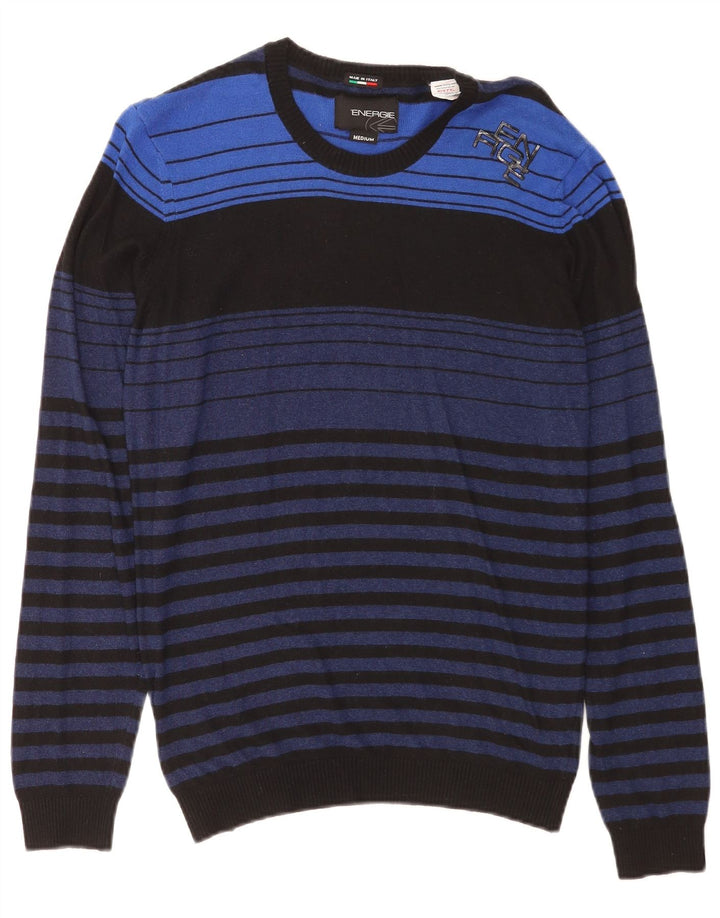 Maglione da uomo girocollo Energie in viscosa a righe blu medio