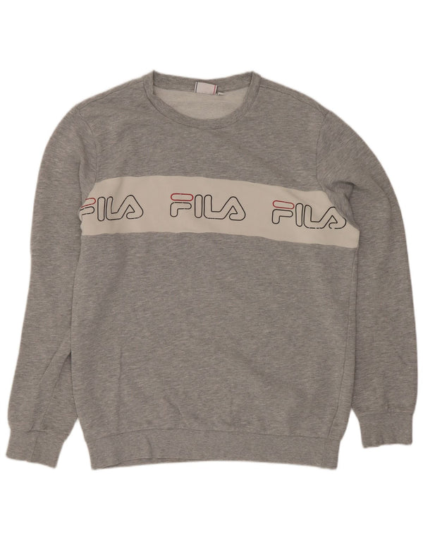 Felpa grafica da uomo Fila Maglione grande in cotone color block grigio