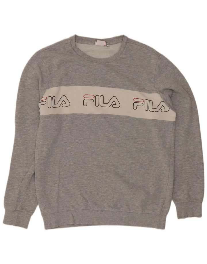 Felpa grafica da uomo Fila Maglione grande in cotone color block grigio