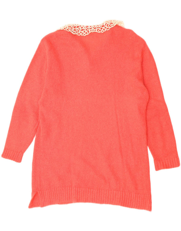 Maglione vintage da donna con collo a polo lungo e collo alto UK 14 grande rosso