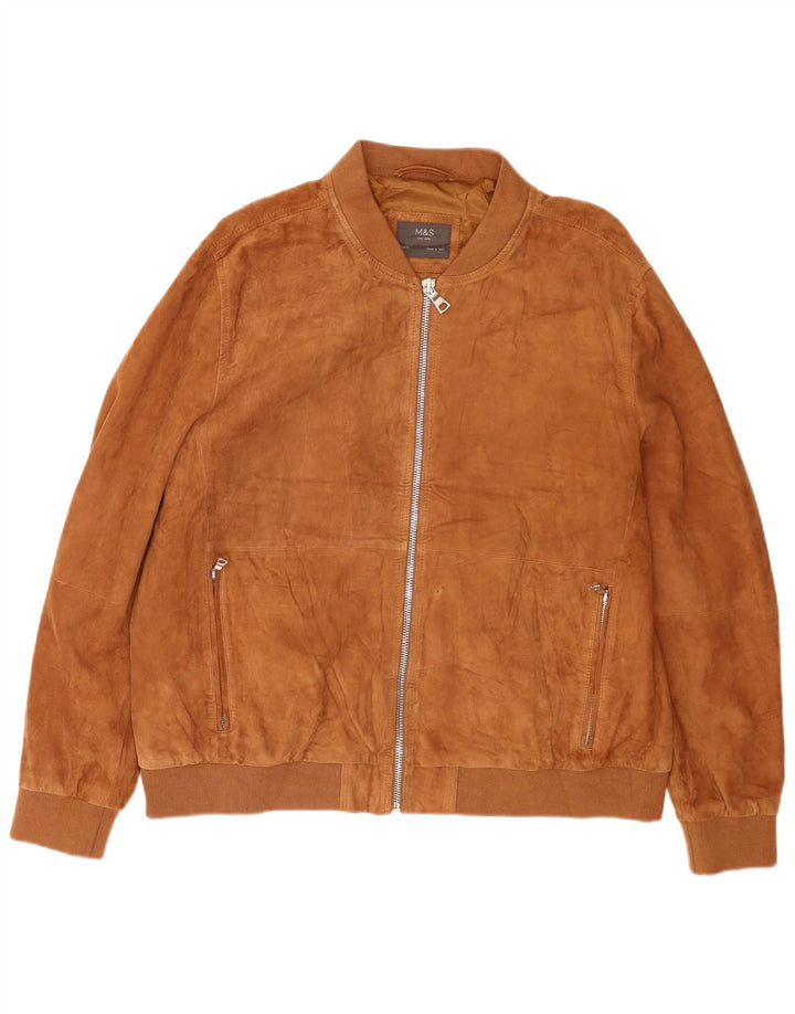 Giubbotto bomber in pelle scamosciata da uomo Marks & Spencer UK 46 3XL Pelle marrone