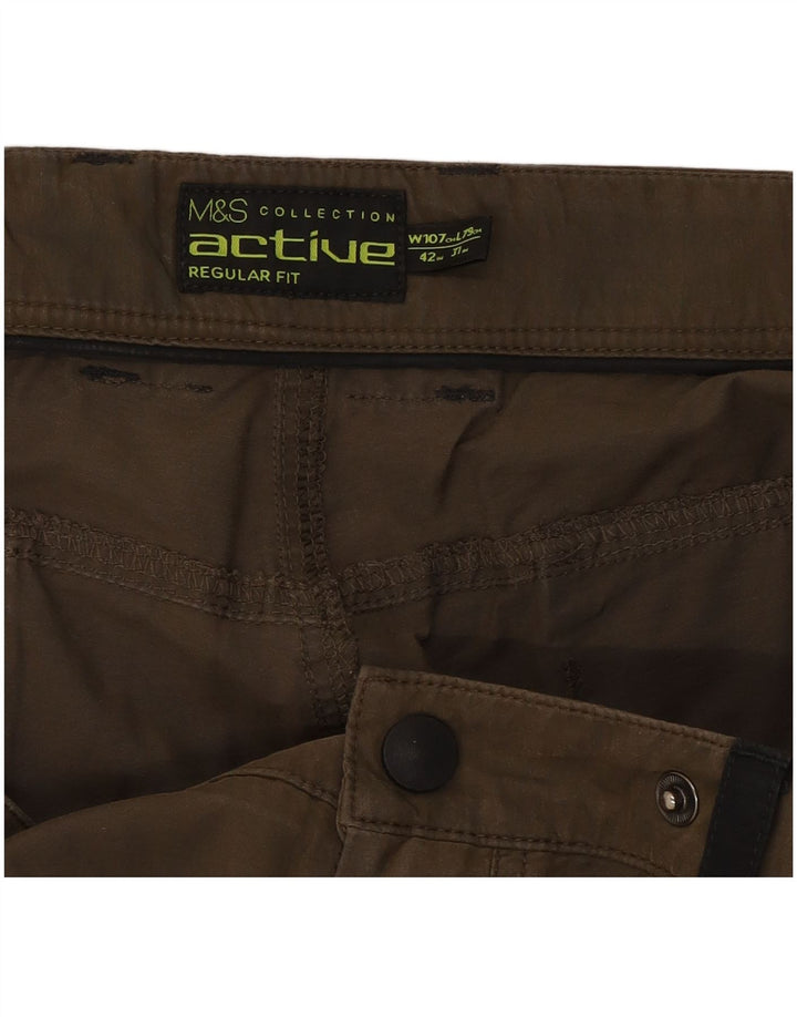 Pantaloni cargo Marks & Spencer Active Regular Fit da uomo W42 L31 cotone kaki