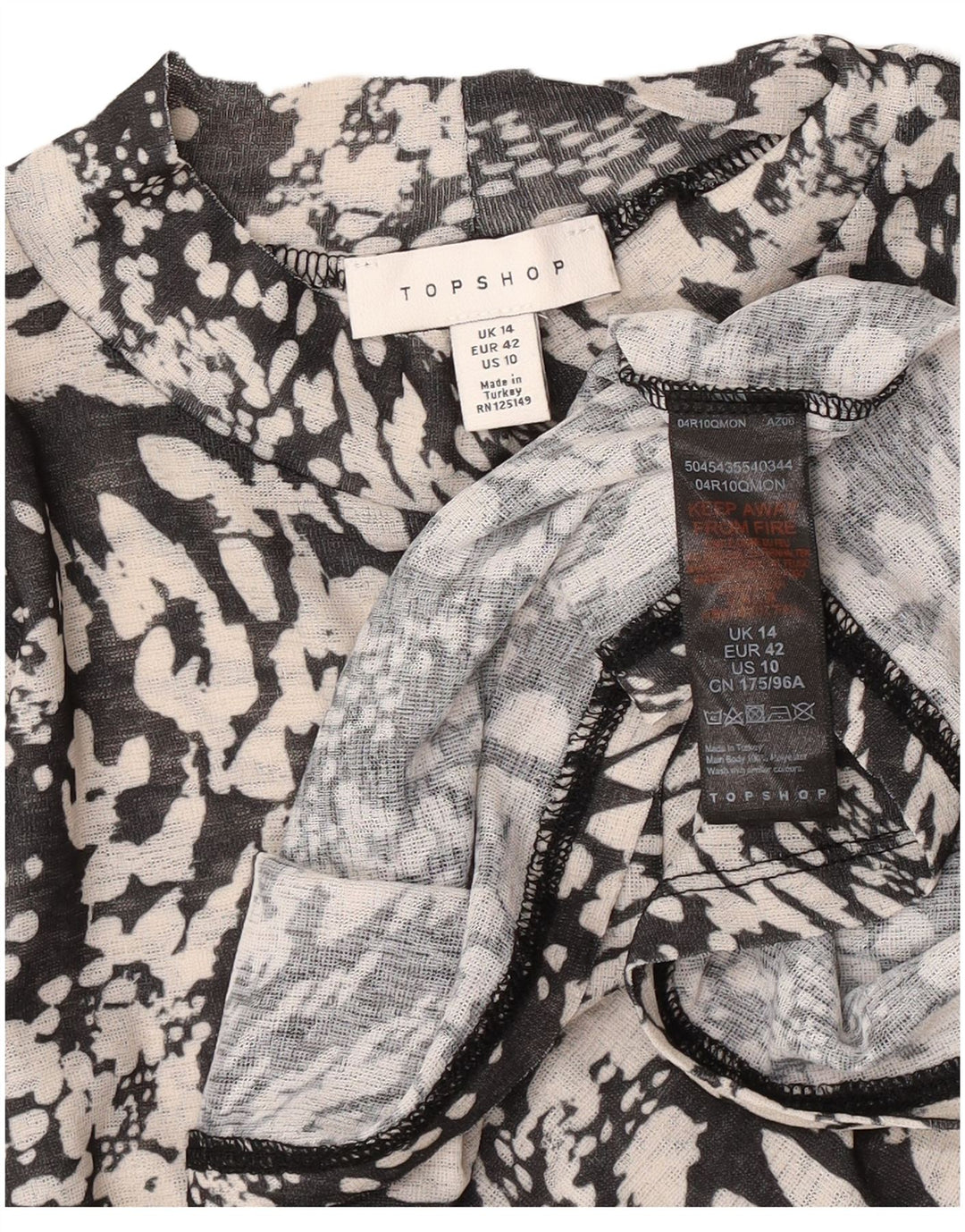 Topshop Top da donna a maniche lunghe UK 14 Grande poliestere maculato grigio