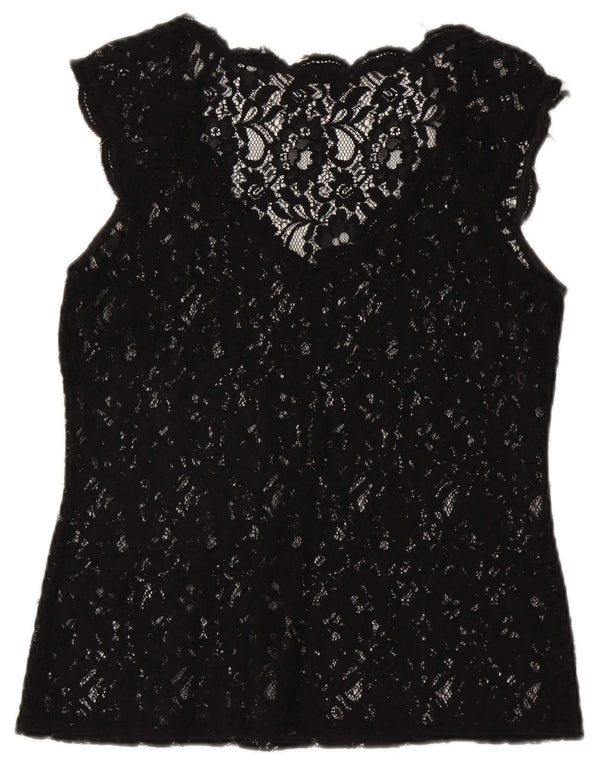 Oasis Camicetta in pizzo trasparente da donna Top UK 12 Medio Nero Floreale