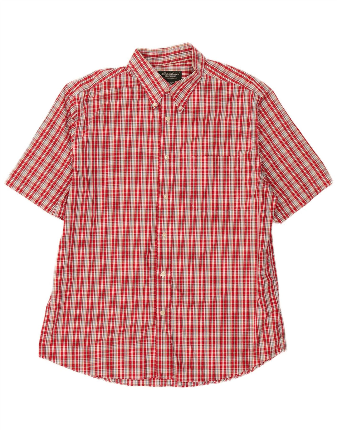 Eddie Bauer Camicia a maniche corte antirughe da uomo a quadri rossi grandi