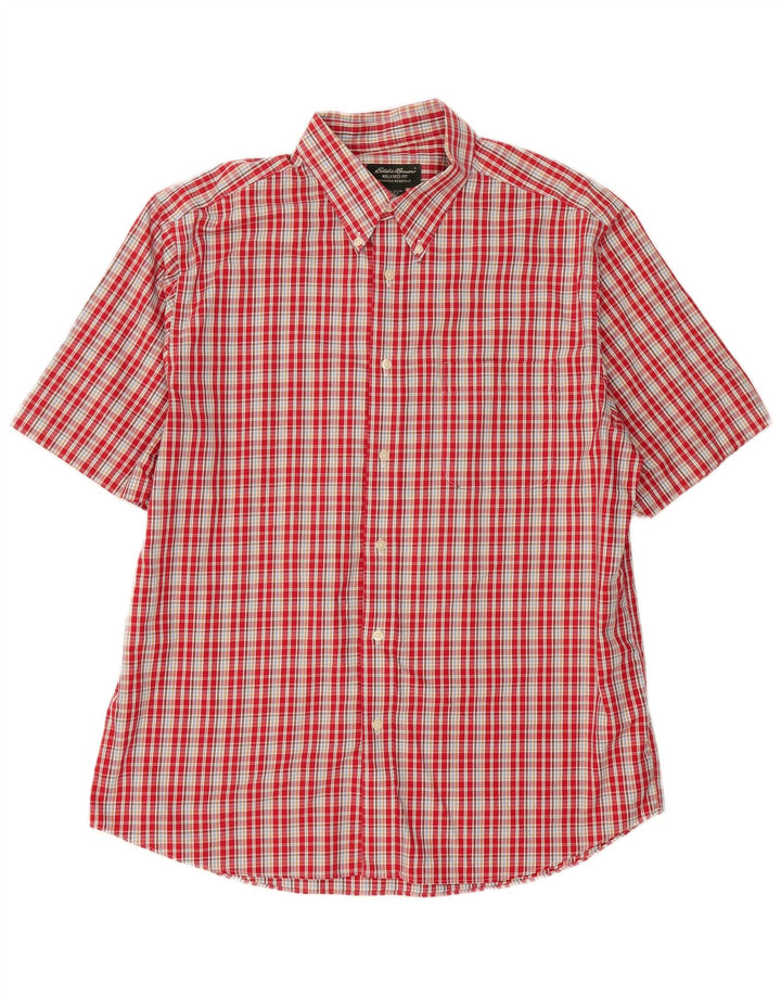 Eddie Bauer Camicia a maniche corte antirughe da uomo a quadri rossi grandi
