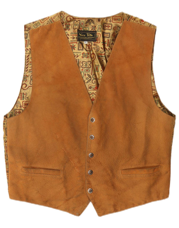 Lavorazione Artigiana Gilet Uomo in Pelle Scamosciata XL Marrone Geometria Pelle