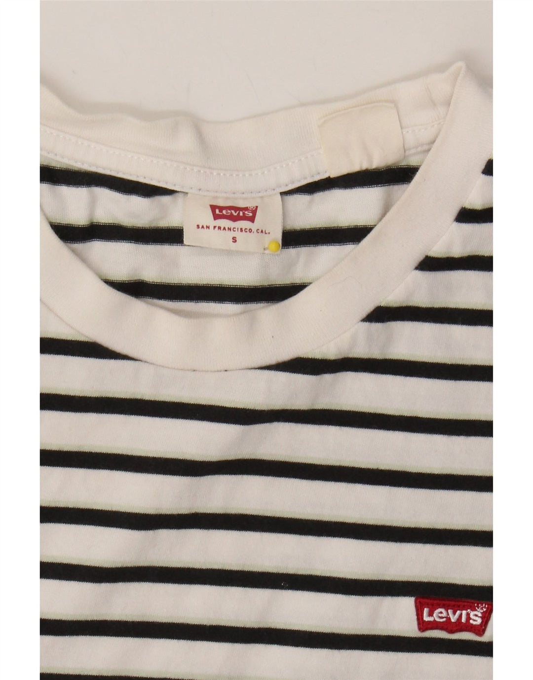 LEVI'S Womens T-Shirt Top UK 10 Small White Striped Vintage Levi's and Second-Hand Levi's from Messina Hembry 