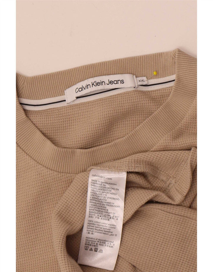 Calvin Klein Jeans Top da uomo a maniche lunghe 2XL in cotone beige