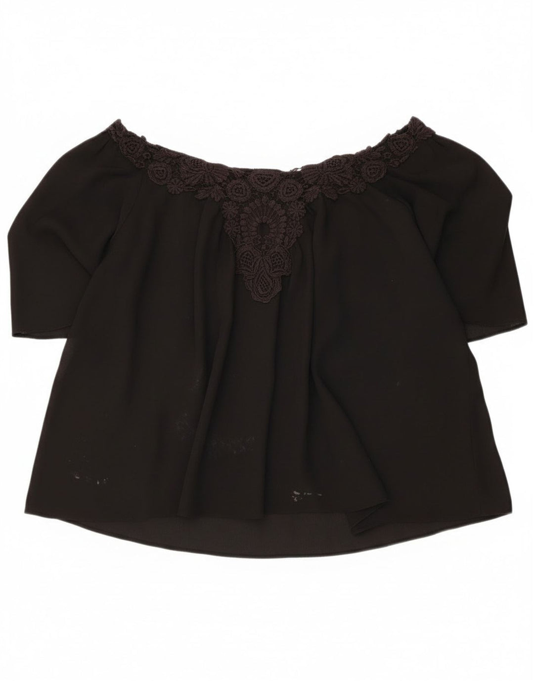Top Zara da donna corto oversize con spalle scoperte UK 16 grande nero floreale