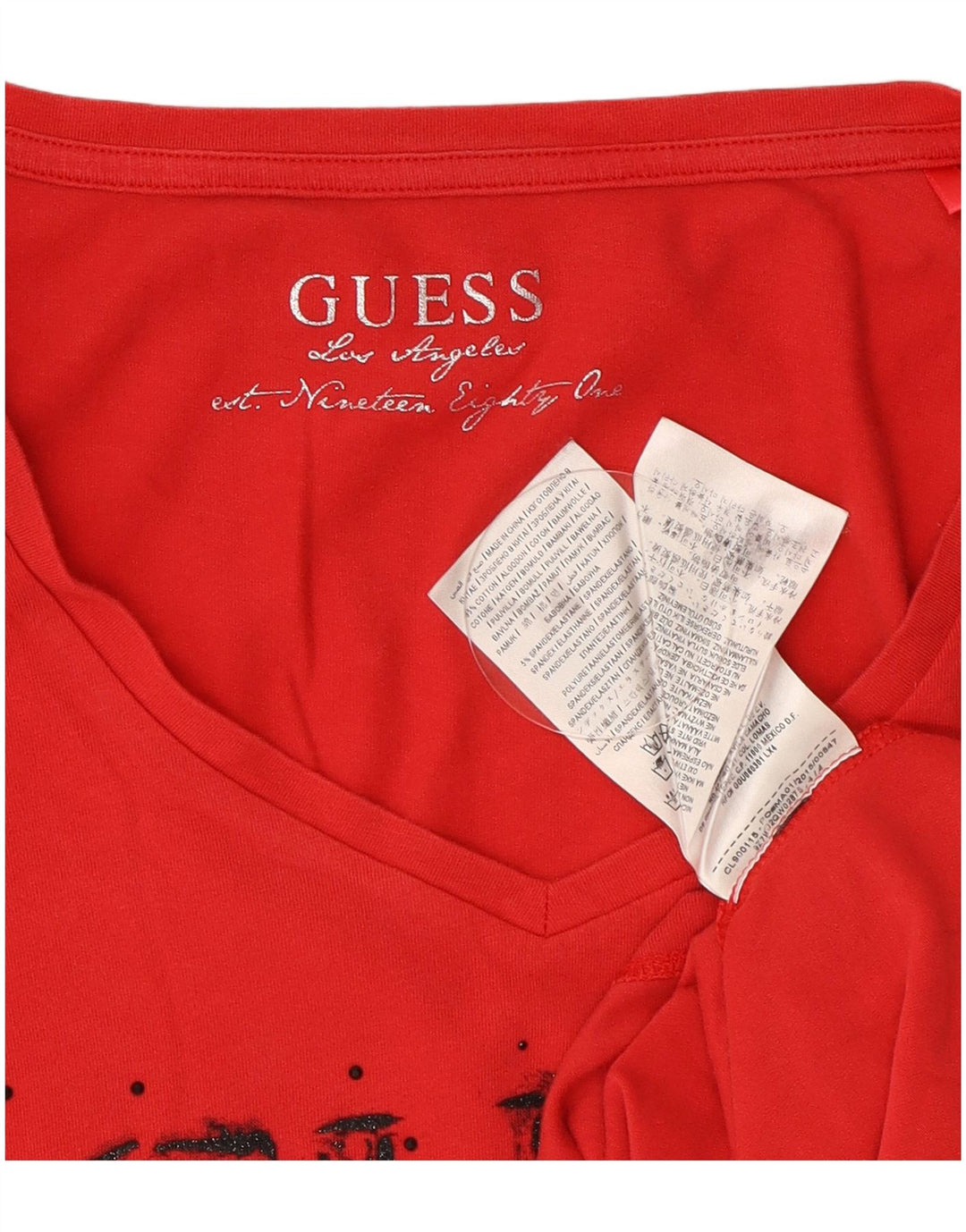Guess Top grafico da donna a maniche lunghe UK 8 Small Rosso Cotone