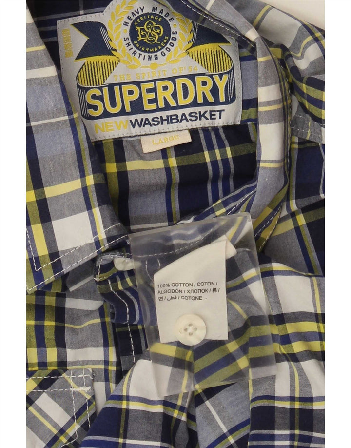 Camicia a maniche corte da uomo Superdry in cotone a quadri blu grandi