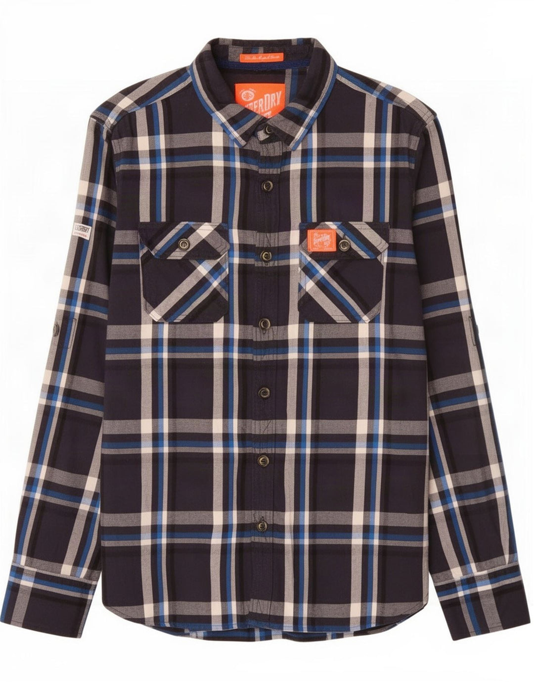 Camicia da uomo in flanella Superdry in cotone scozzese medio blu navy