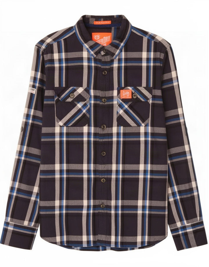 Camicia da uomo in flanella Superdry in cotone scozzese medio blu navy