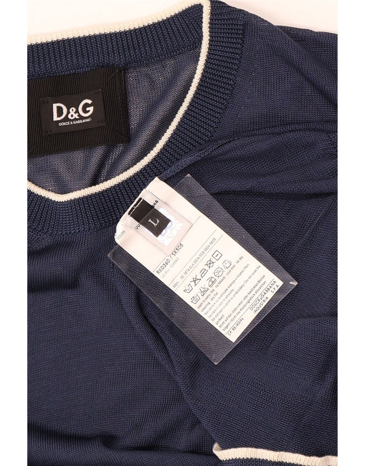 Dolce & Gabbana Uomo Maglione Girocollo Maglione Grande Seta Blu Navy