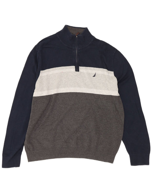 Maglione da uomo Nautica con zip e collo, grande, in cotone color block multicolore