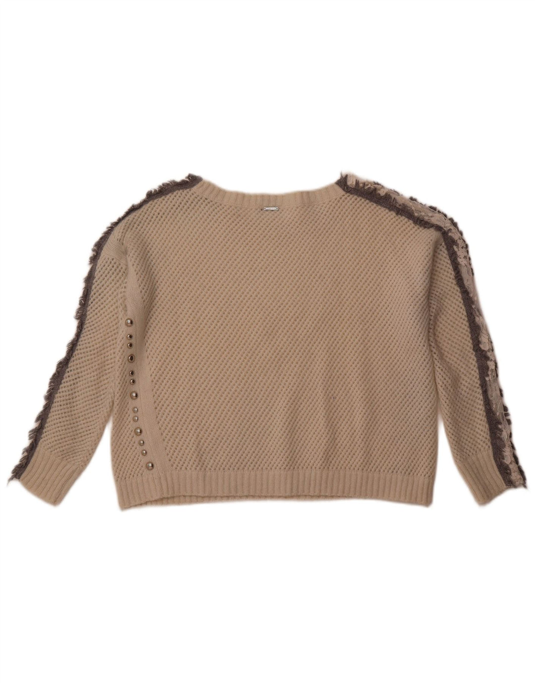 LIU JO Maglione da donna con scollo a barca all'uncinetto corto UK 12 Bianco medio