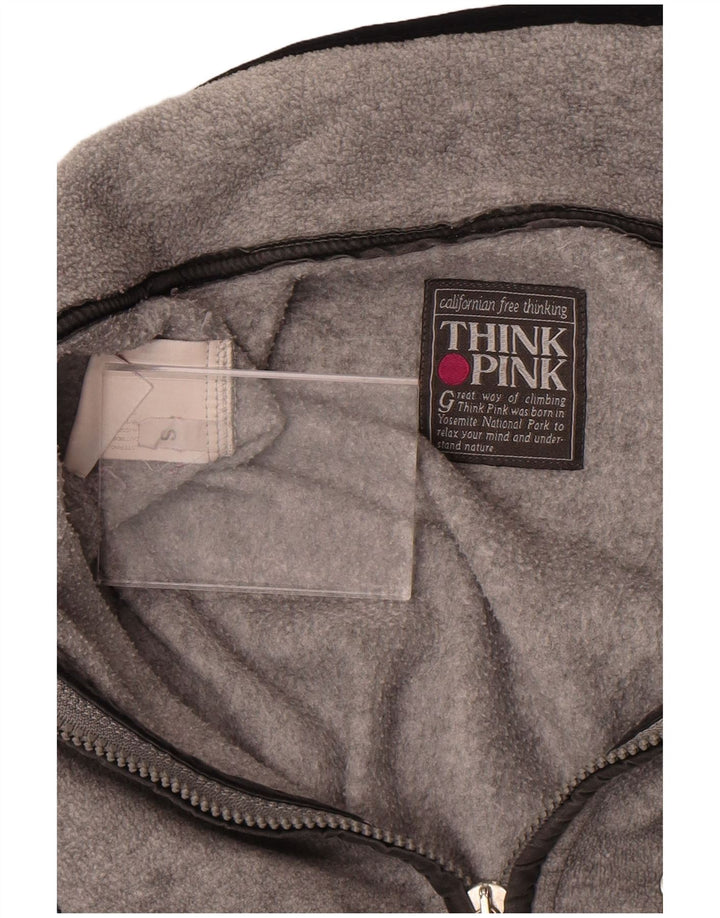 Think Pink Maglione in pile oversize da uomo con zip e collo piccolo grigio